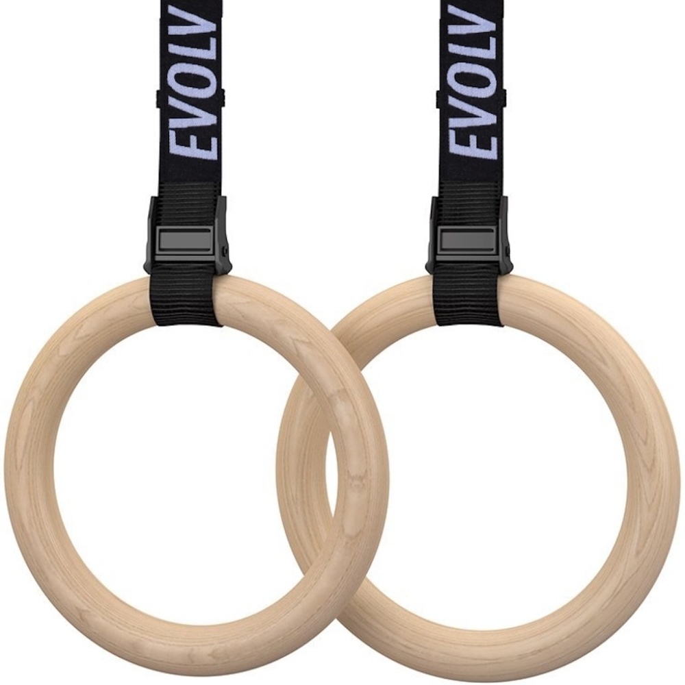 Wooden Gymnastics Rings Set with Adjustable Straps